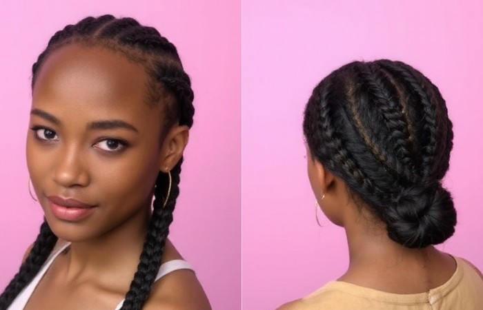 Feed-In Braids with Low Bun