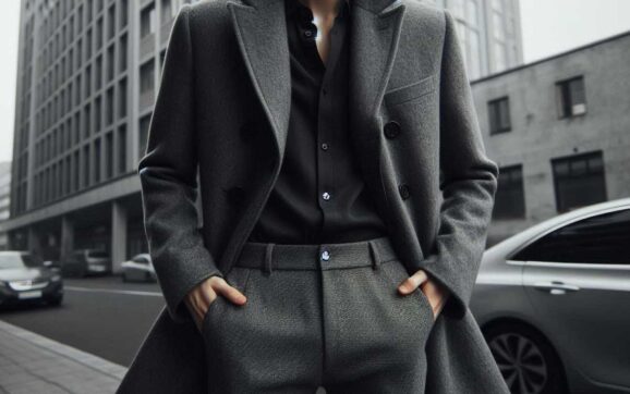 Grey Coat Pant With Black Shirt