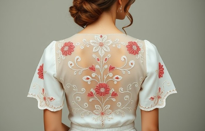 Scalloped Back with Floral Embroidery